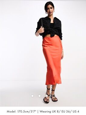 ASOS Orange Satin Midi Slip Skirt